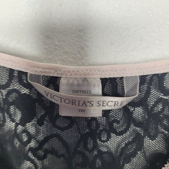 Y2k Victoria's Secret black pink lace ruffle mini slip dress party grunge M - Picture 4 of 7